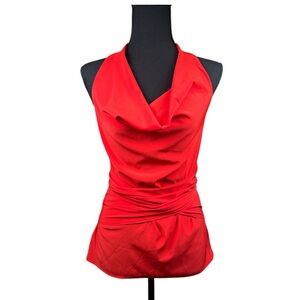 AnnTaylor Racerback TieWaist Longline Sleeveless Tunic Blouse Deep Plunge Size 0